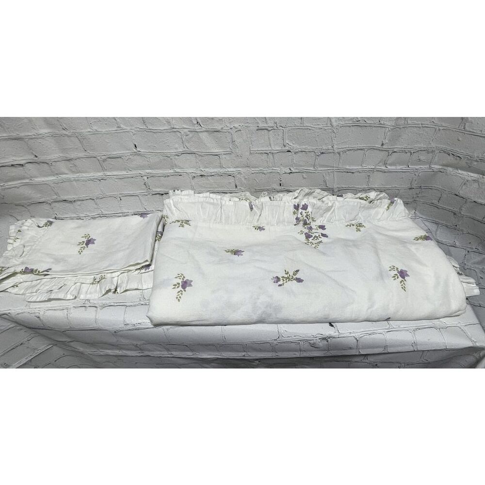Pottery Barn - Green Row Lavender Bunches Cotton Linen Duvet & Sham Full Queen - Picture 5 of 12